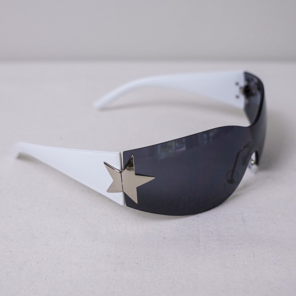 y2k rimless style white star wrap sunglasses
